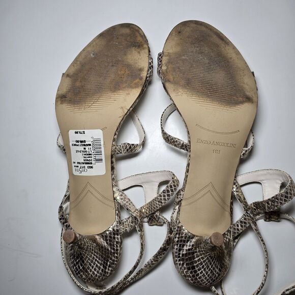 Enzo Angiolini Strappy Heeled Sandals Women’s 11 M Gold Brown Snake Embossed - Picture 12 of 16
